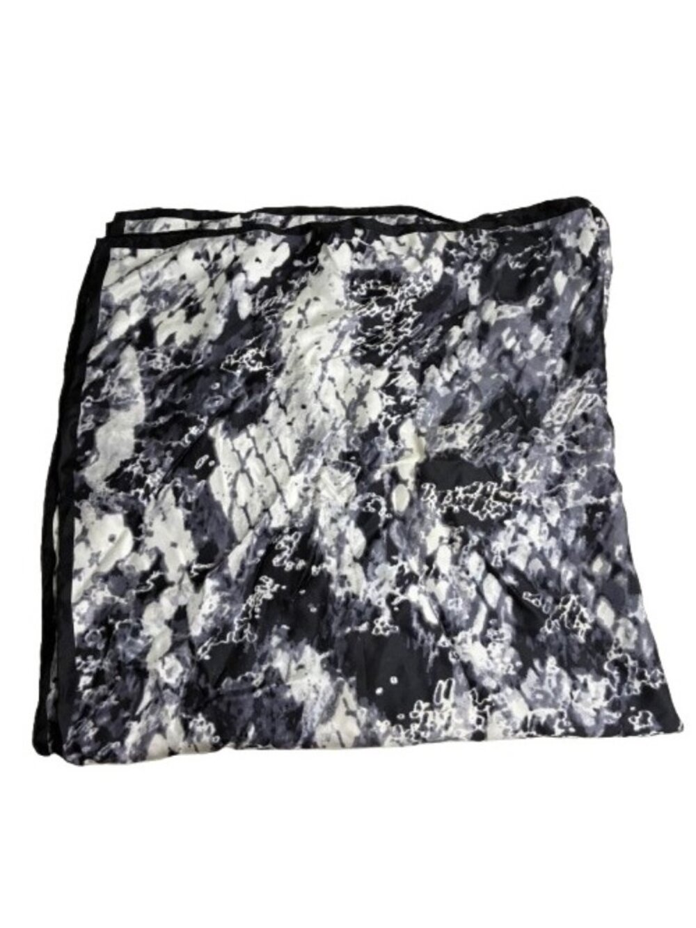 Tahari Silk Square Scarf Black Gray Ivory Abstract Print Handmade Quiet Luxury